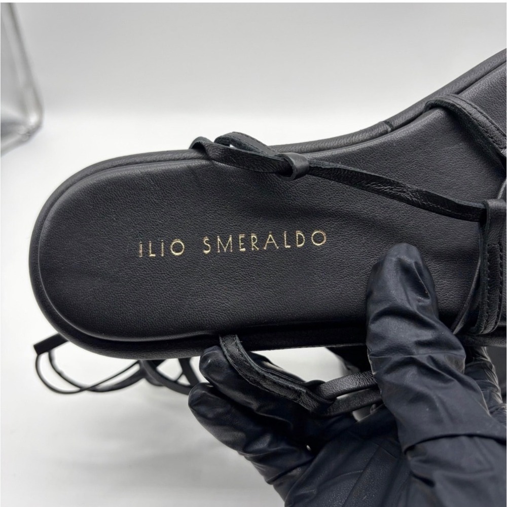 Ilio Smeraldo Sandals Womens 37 Black Leather Lace Up Gladiator Square Toe Italy - Picture 8 of 9